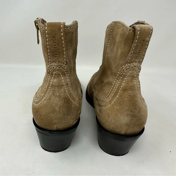 AllSaints Carlotta Western Suede Side Zip Ankle Boots Desert Sand Size 37, US 7 - Picture 6 of 13